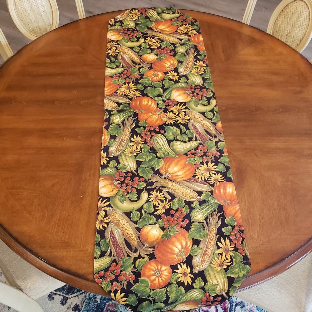 Handmade Table Runner Fall Leaves Autumn Harvest Thanksgiving 14" x 55"